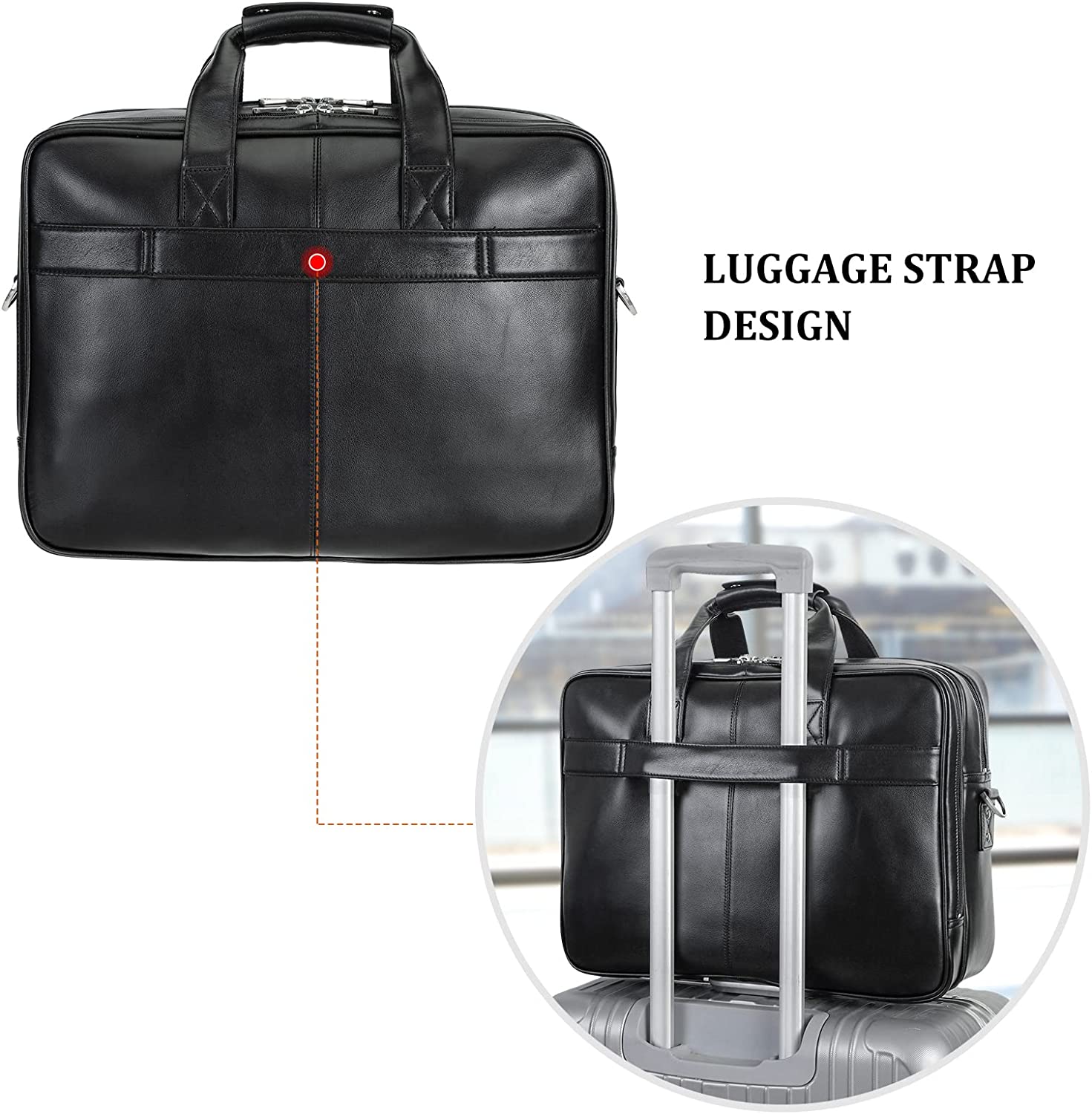 Compalo Men's Solid Thick Full Grain Leather 17.3" Laptop Briefcase Classic Messenger Bag Fit Business Travel - Image 7